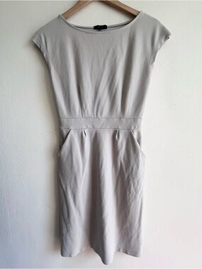 Quince Ultra-Stretch Ponte Cap Sleeve Dress – Taupe Minimalist Sheath XS